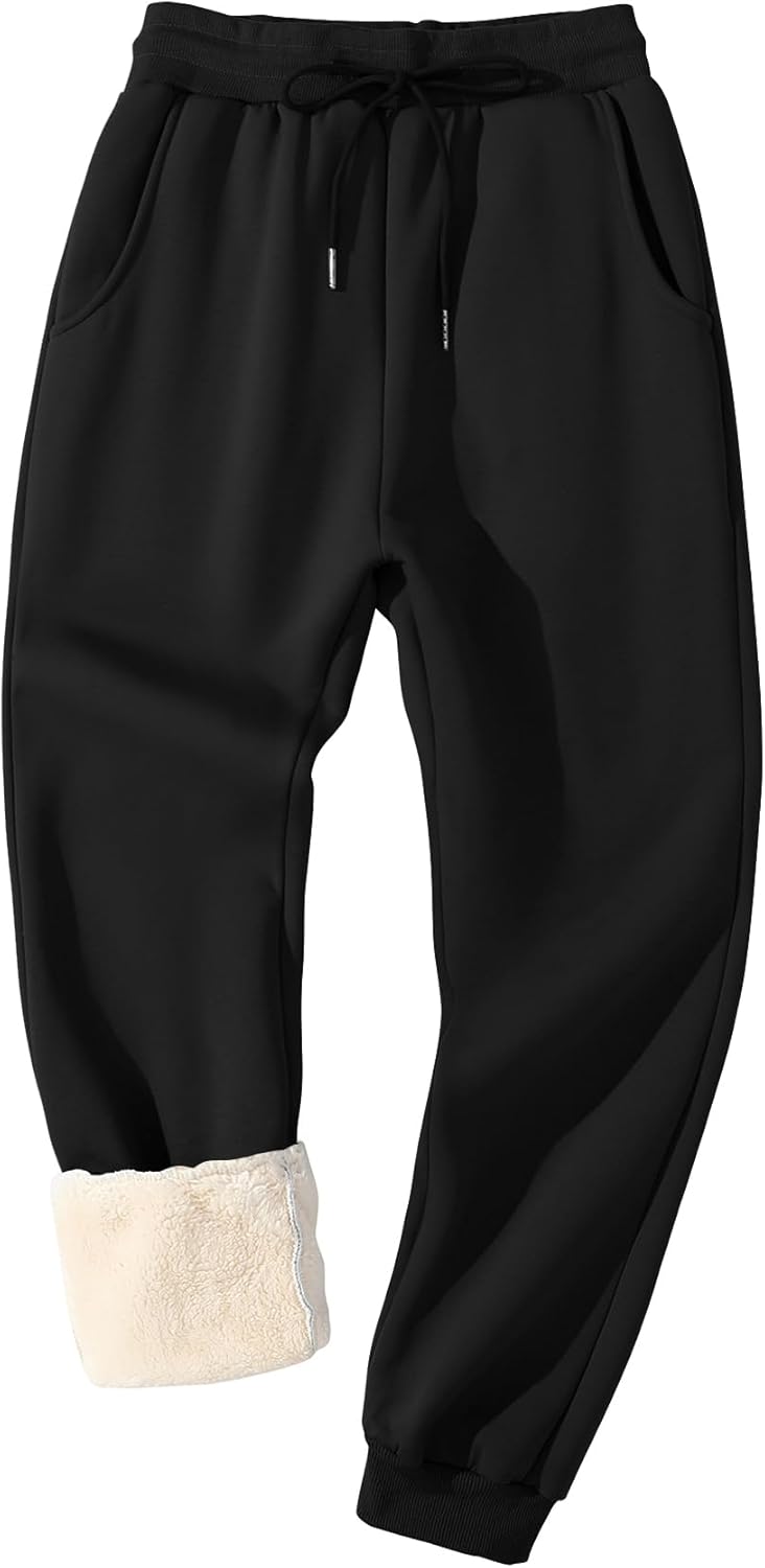 Flygo Men's Fleece Lined Sherpa Sweatpants for Winter Warmth