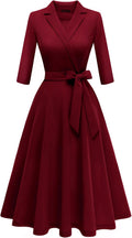 V-Neck Formal Fit and Flare Cocktail Dress - Modest 3/4 Sleeve