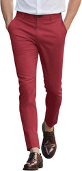 Mens Slim Fit Stretch Chino Pants for Men - Tapered Plaid Ankle