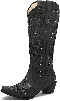 Tscoyuki Women's Rhinestones Western Knee High Boots for Style