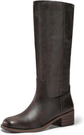 Coutgo Knee High Boots Square Toe Chunky Block Heel - Comfortable 57