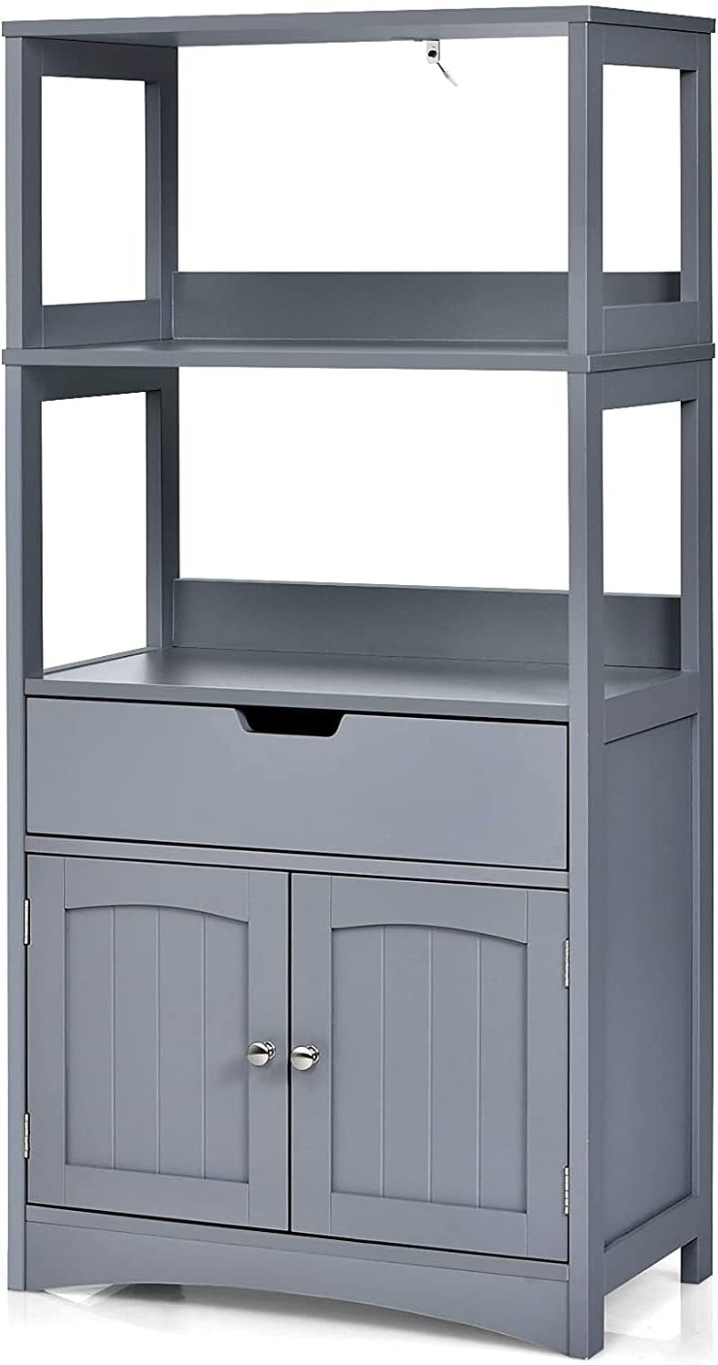 LDAILY 2-Shelf Microwave Cart with Drawer & Cupboard