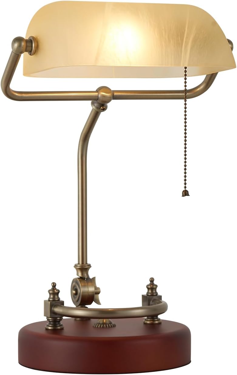 Traditional White Desk Lamp with Solid Birch Wood Base for Office