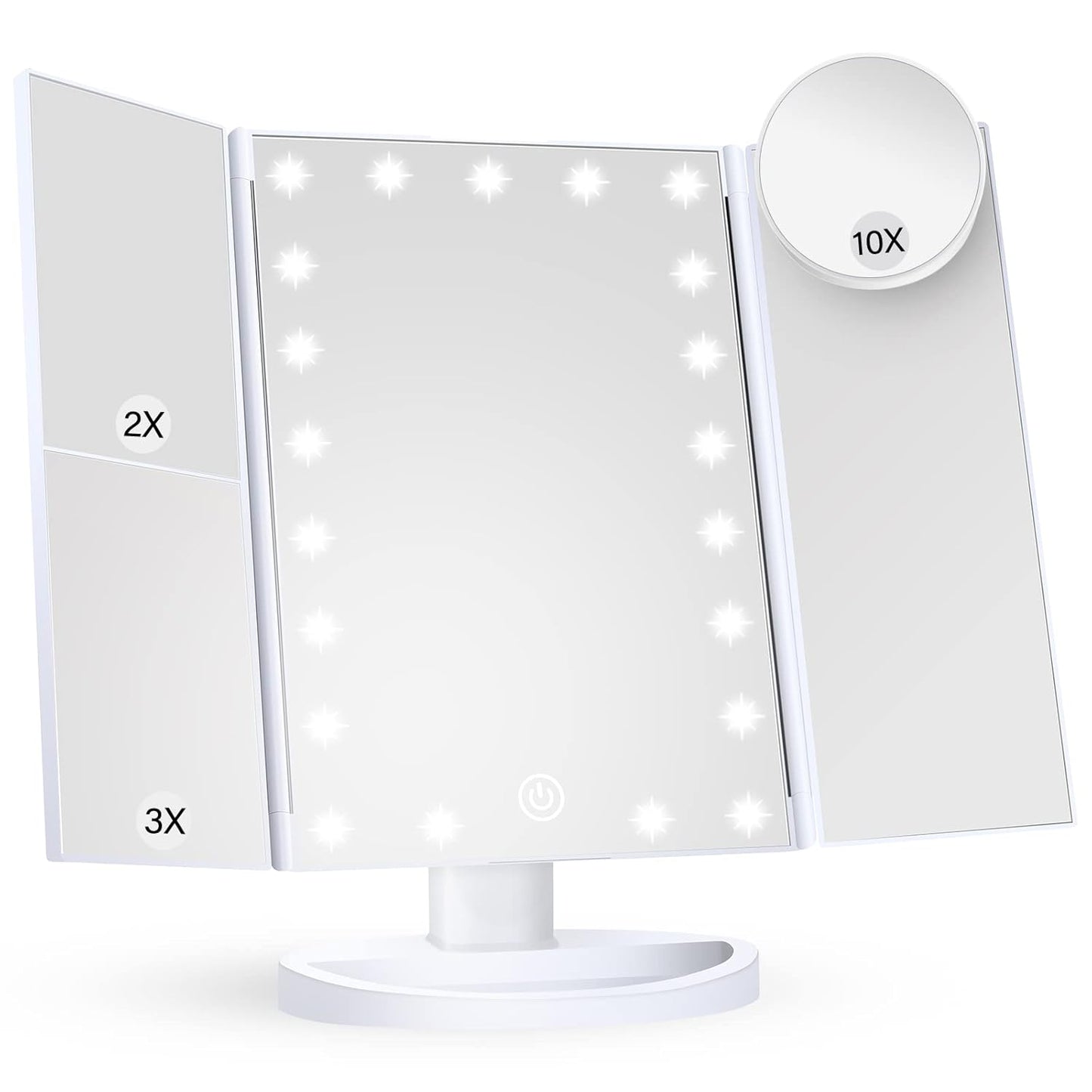 HUONUL Trifold Vanity Mirror with Lights, 10X Magnification and Touch Control