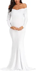 Off Shoulder Maternity Dress Slim Cross-Front V Neck - Photoshoot