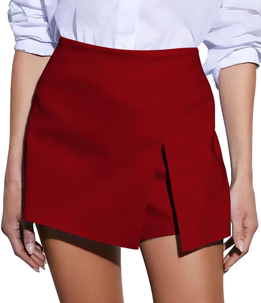 GOBLES Women's Casual High Waist A-line Side Slit Mini Skorts