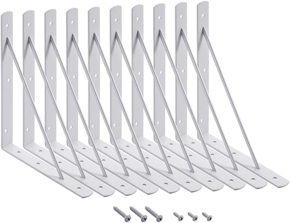 10 x 8 inch Metal Shelf Brackets for Floating Shelves - 10-Pack
