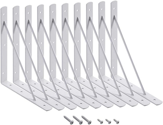 10 x 8 inch Metal Shelf Brackets for Floating Shelves - 10-Pack