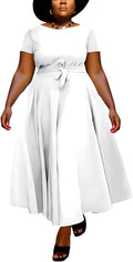 Plus Size Dress for Women A Line Maxi - Belted Summer Long Dress
