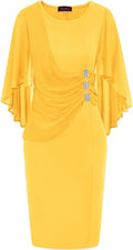 Plus Size Chiffon Ruffle Cape Sleeve Bodycon Pencil Dress (Style KYM4)