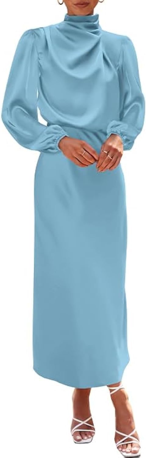 Elegant Mock Neck Satin Dress for Women - Perfect for Parties