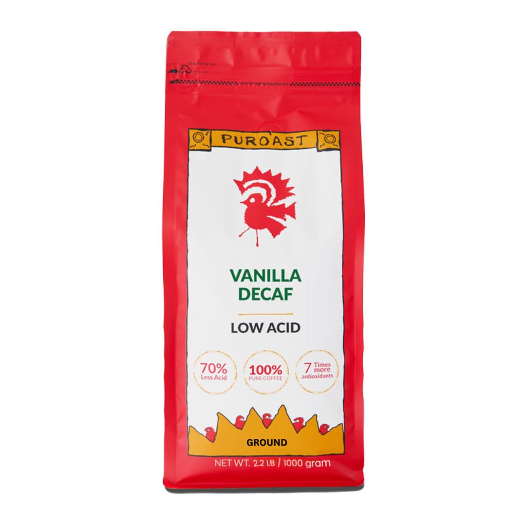 Puroast Low Acid Coffee Decaf Vanilla Ground for Smooth Taste