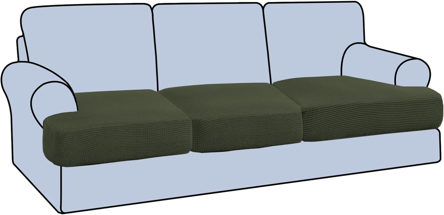 H.VERSAILTEX Stretch 3 Piece T Cushion Sofa Slipcovers Olive