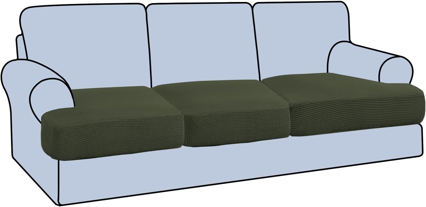 H.VERSAILTEX Stretch 3 Piece T Cushion Sofa Slipcovers Olive