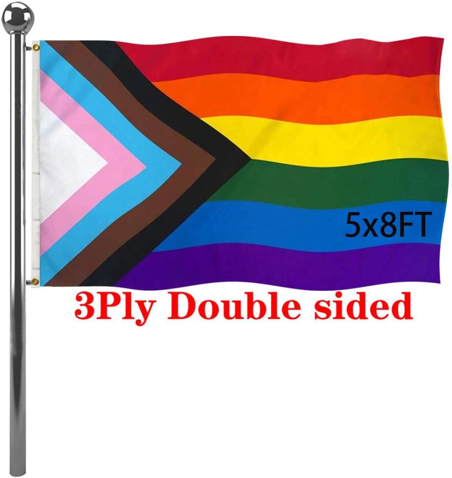 Double Sided Progress Pride Rainbow Flag 5x8 for Outdoor Use