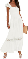ZESICA Summer Lace Strap Smocked High Waist Flowy Maxi Dress
