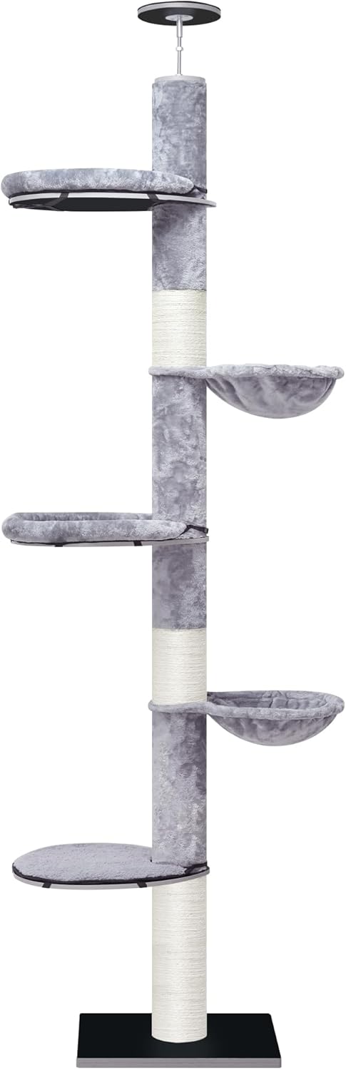 Adjustable Tall Cat Climbing Tree with Hammock and Scratching Posts