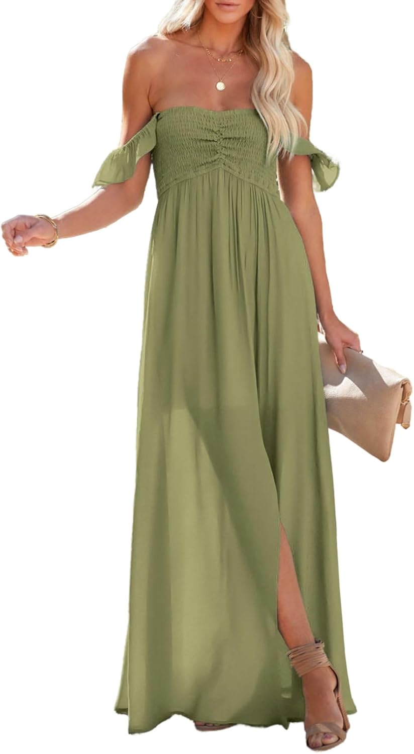Stylish Women's Off The Shoulder Maxi Dress for Summer Fun