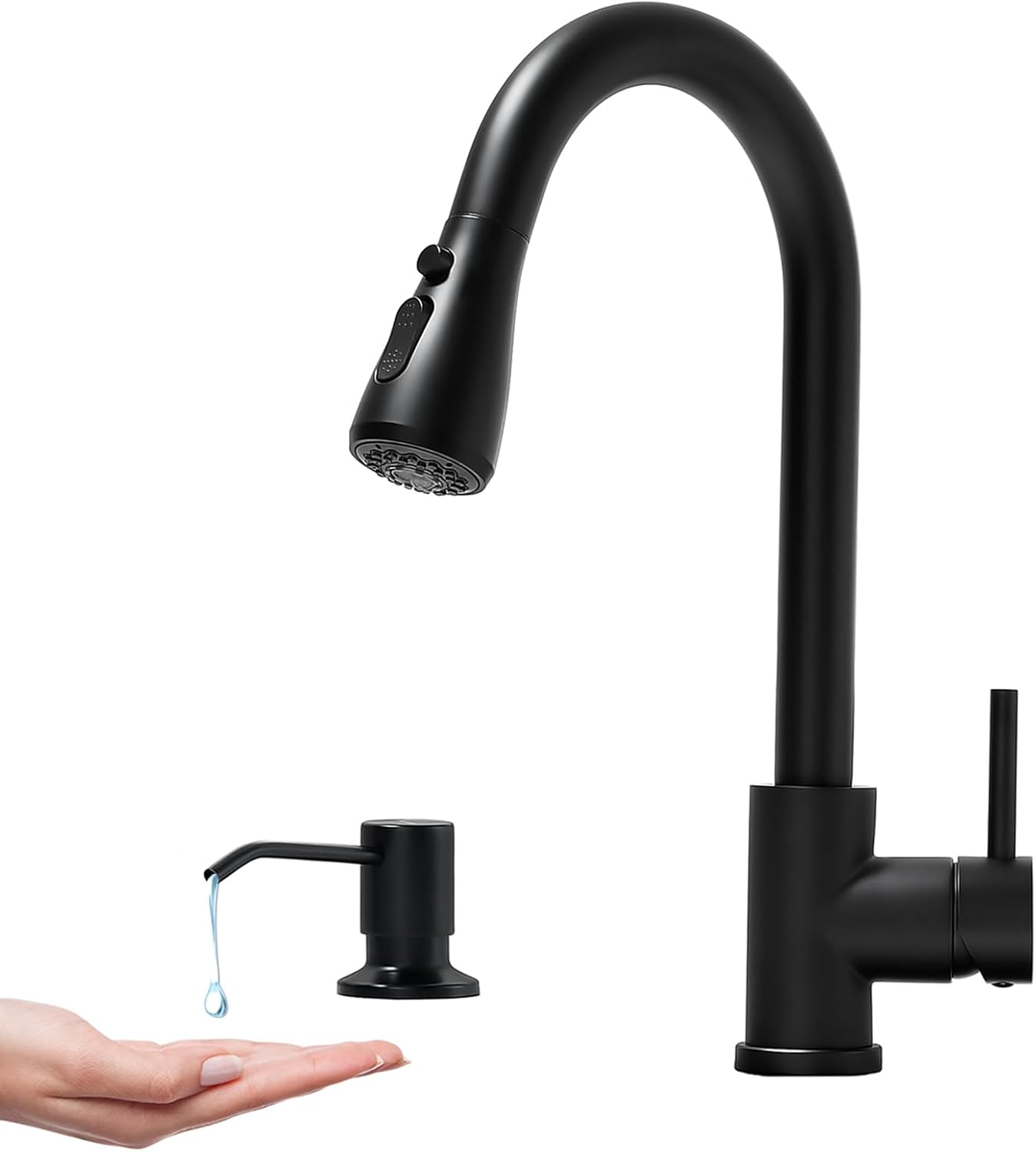 VFAUOSIT Black Kitchen Faucet with Soap Dispenser for Modern Sinks
