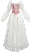 White Renaissance Dress for Women Satin Victorian Medieval Gown