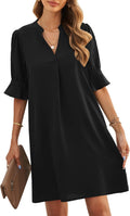 Womens V-Neck Ruffled Short Sleeve Dress Polyester Shift - Summer 2025