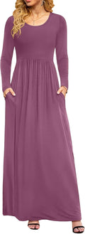 DB MOON Women Casual Long Sleeve Maxi Dress with Pockets (Style 3V1Y)