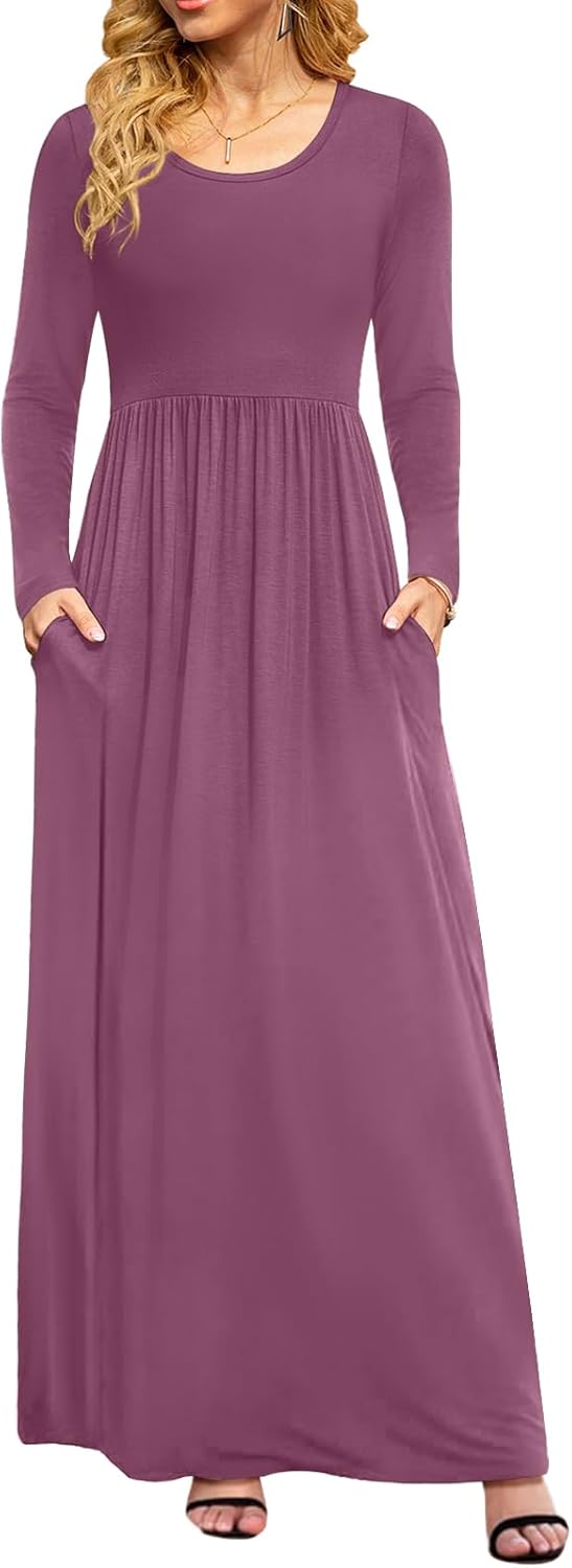 DB MOON Women Casual Long Sleeve Maxi Dresses with Pockets