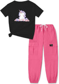 Girls 2 Piece Outfits Casual Drawstring Jogger Pants and Tee Set