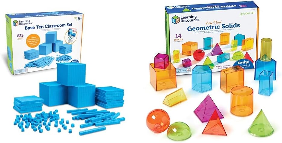 Learning Resources Plastic Base Ten Set & Geometric Solids for Kids