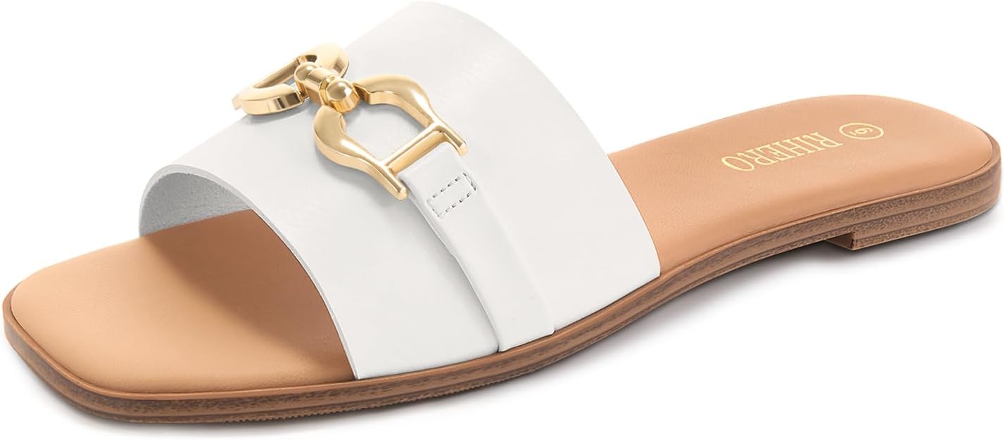Rihero Women's Flat Sandals: Comfortable Open Toe Slide Design