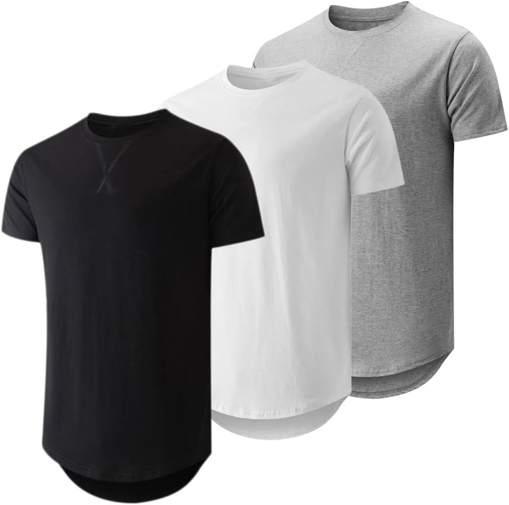 JMIERR Mens 3 Pack Cotton Hipster Longline Crewneck T-Shirt