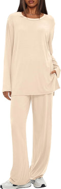 2-Piece Women's Lounge Set with Wide Leg Pants - Travel Ready