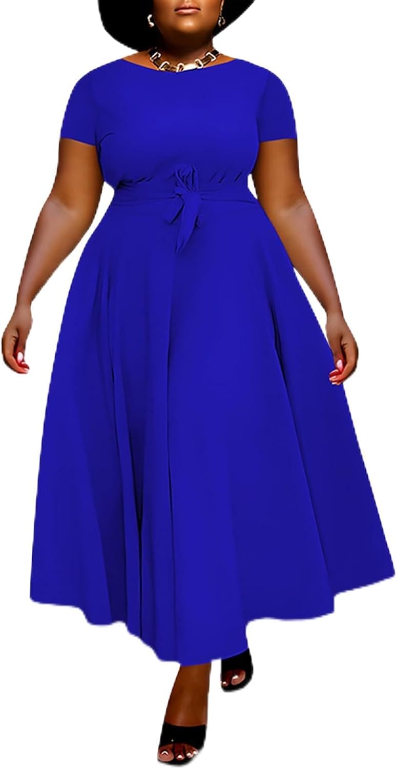 Women Plus Size A Line Maxi Dress with Pockets for Elegance