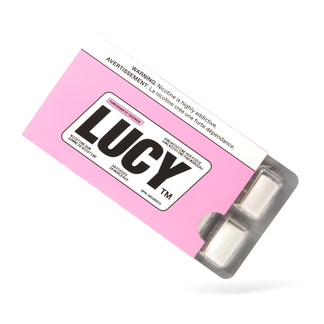 LUCY Nicotine Gum 4mg Pomegranate 100 Count for Quitting