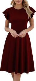 Women's Semi-Formal Ruffle Sleeves V-Back Fit and Flare Dress - Knee