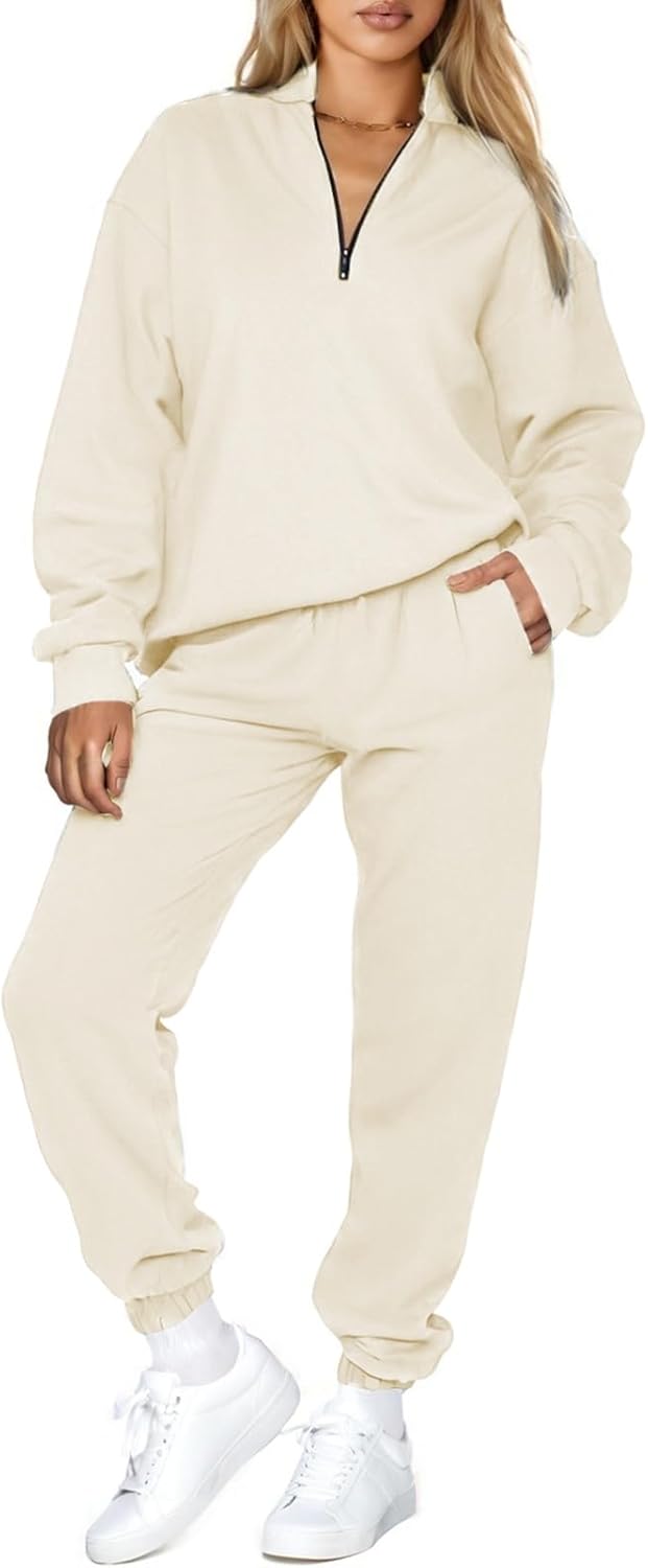 Stylish Oversized Half Zip Pullover Jogger Pants Set for Women