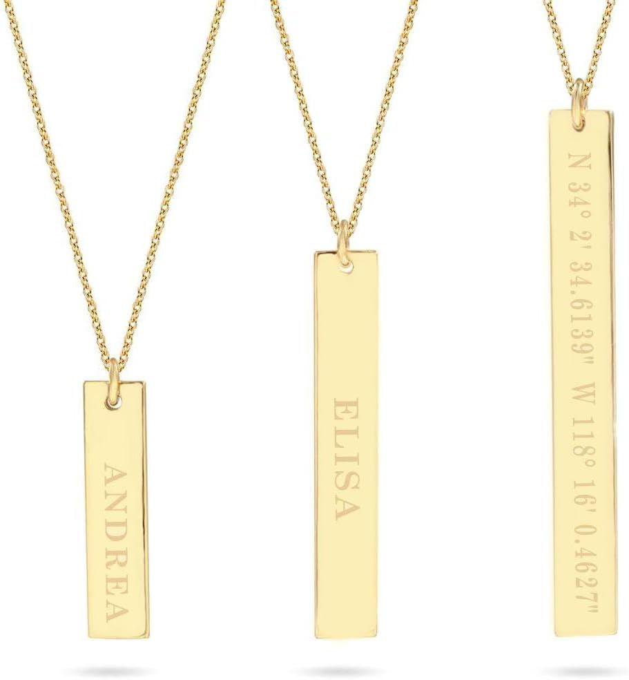 Personalized 14k Gold Vertical Name Bar Necklace for Unique Gifts
