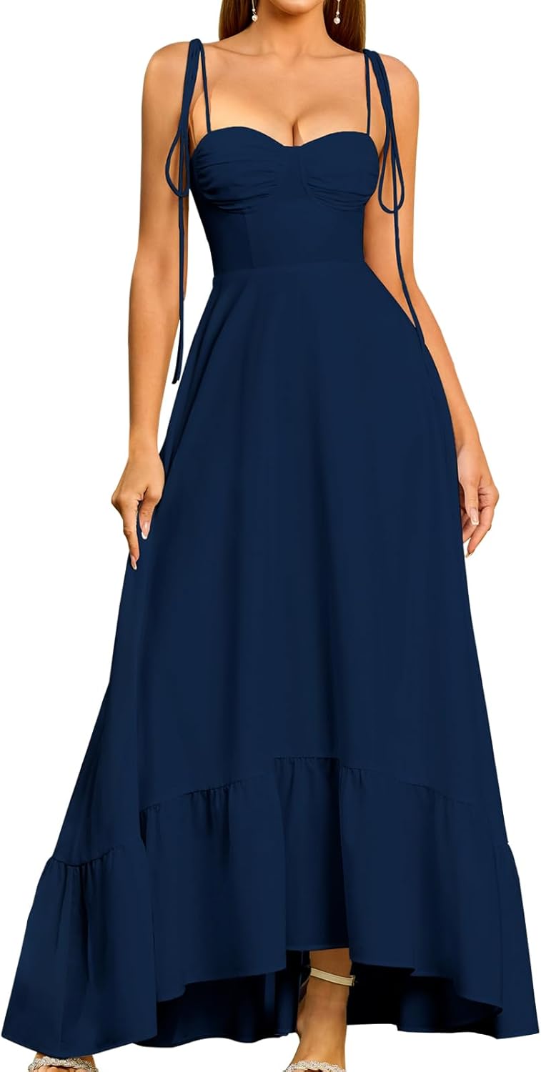 GLNEGE Women's Summer Spaghetti Strap Maxi Wedding Guest Dress