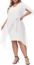 Plus Size Chiffon Cocktail Dress with Ruffle 3/4 Sleeve - Flowy High 2