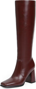 Square Toe Knee High Boots Women Chunky Heel Tall Boot - Elevated made
