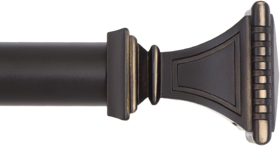 Ivilon Decorative Curtain Rod - Elegant Square Finials, 1 1/8 in Rod, Antique Black
