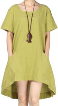 Minibee Women's Cotton Linen Short Sleeve Tunic Top - Casual