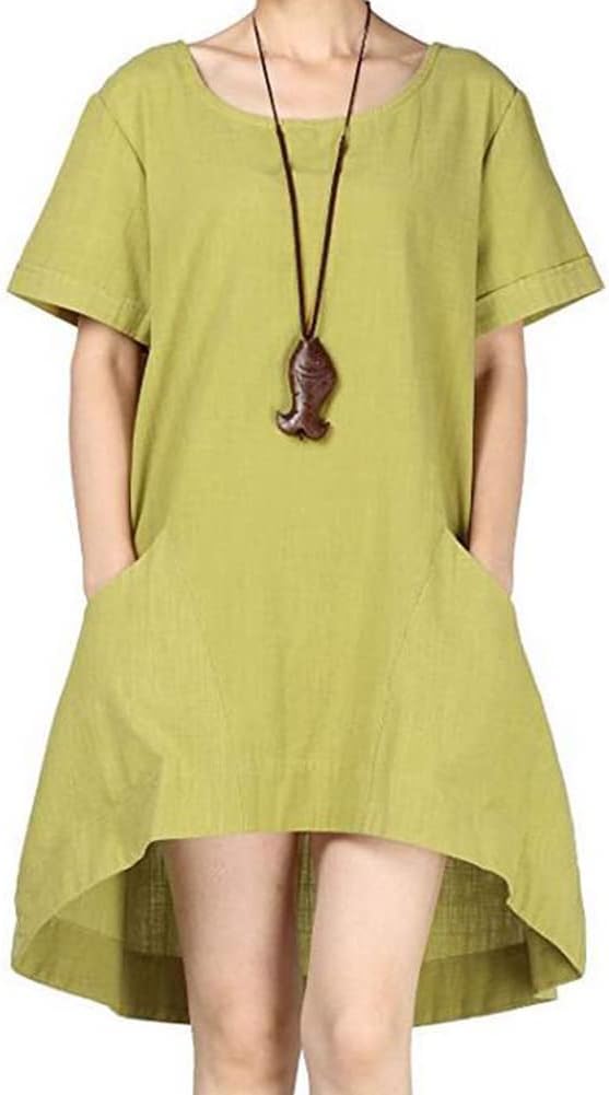 Minibee Women's Cotton Linen Short Sleeve Tunic for Casual Wear