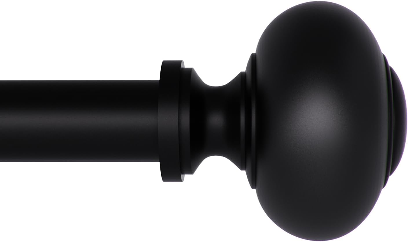 Adjustable Black Curtain Rod 48-86 with Round Finials - QITERI
