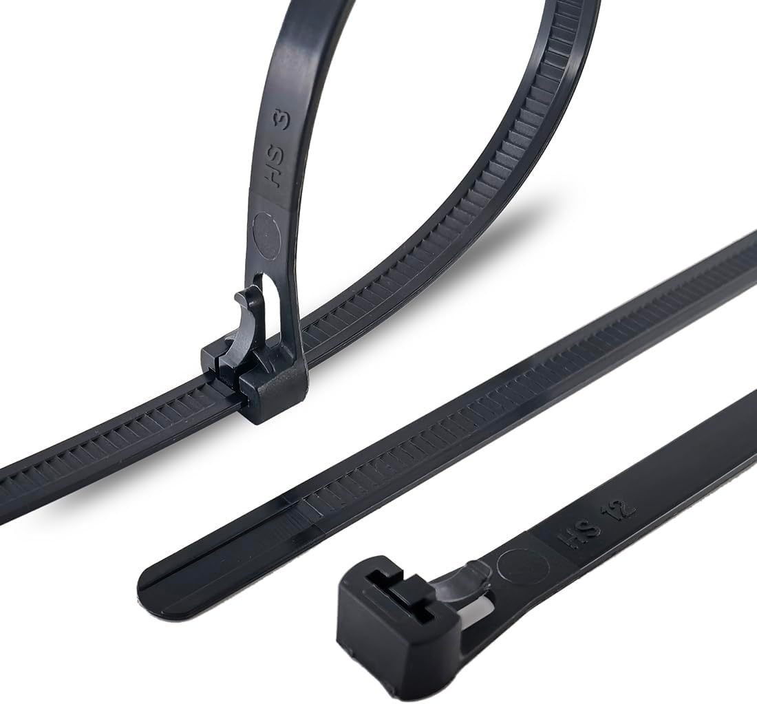 HS 6 Inch Releasable Cable Ties - 100 Pack - 50lb Heavy Duty - Reusable Zip