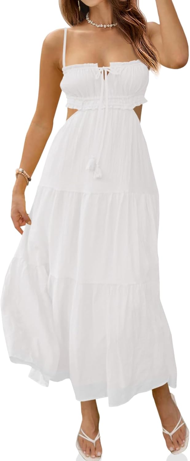 Fisoew Women's Spaghetti Strap Maxi Dress for Summer Fun