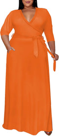Runwind Plus Size V Neck Maxi Dress for Women - Flowy Belted Fit up
