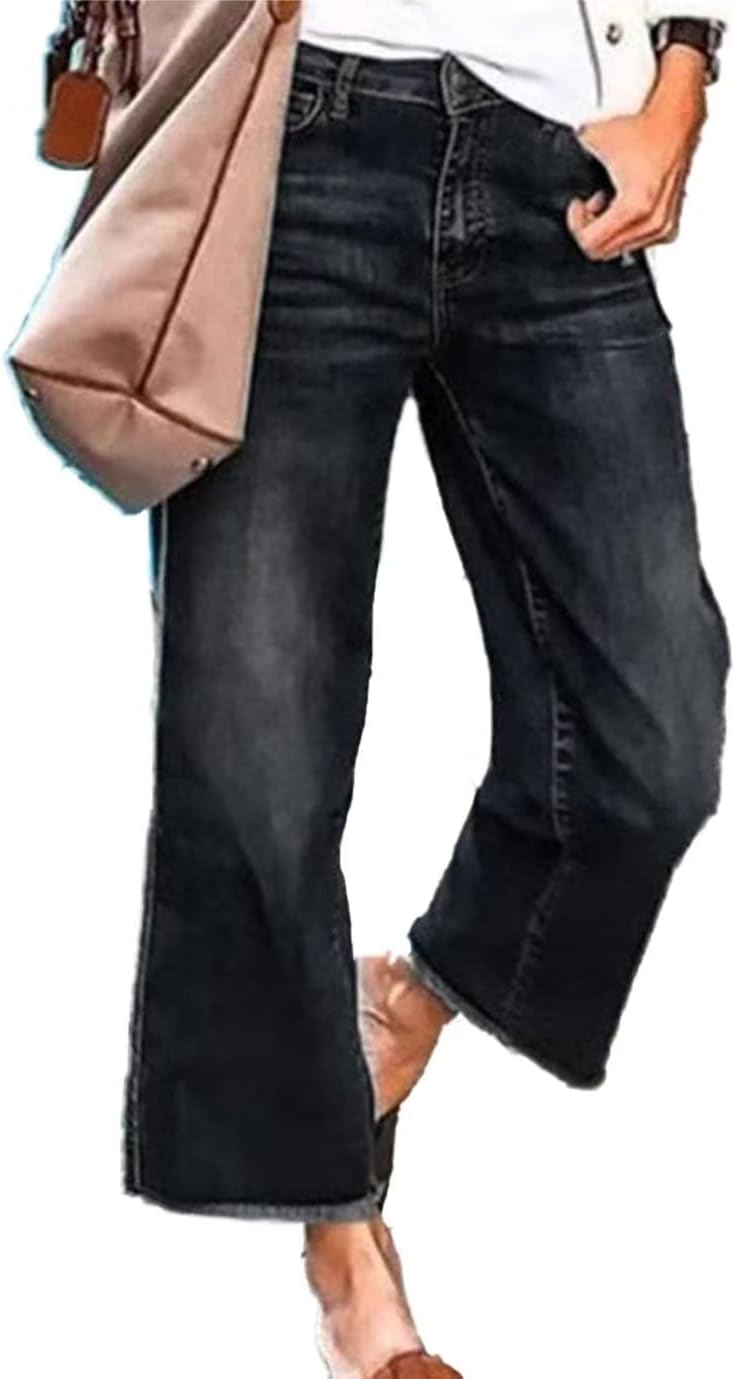 Flamingals Straight Wide Leg Jeans for Women with Pockets