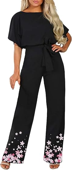 Happy Sailed Women Casual Loose Short Sleeve Belted Romper