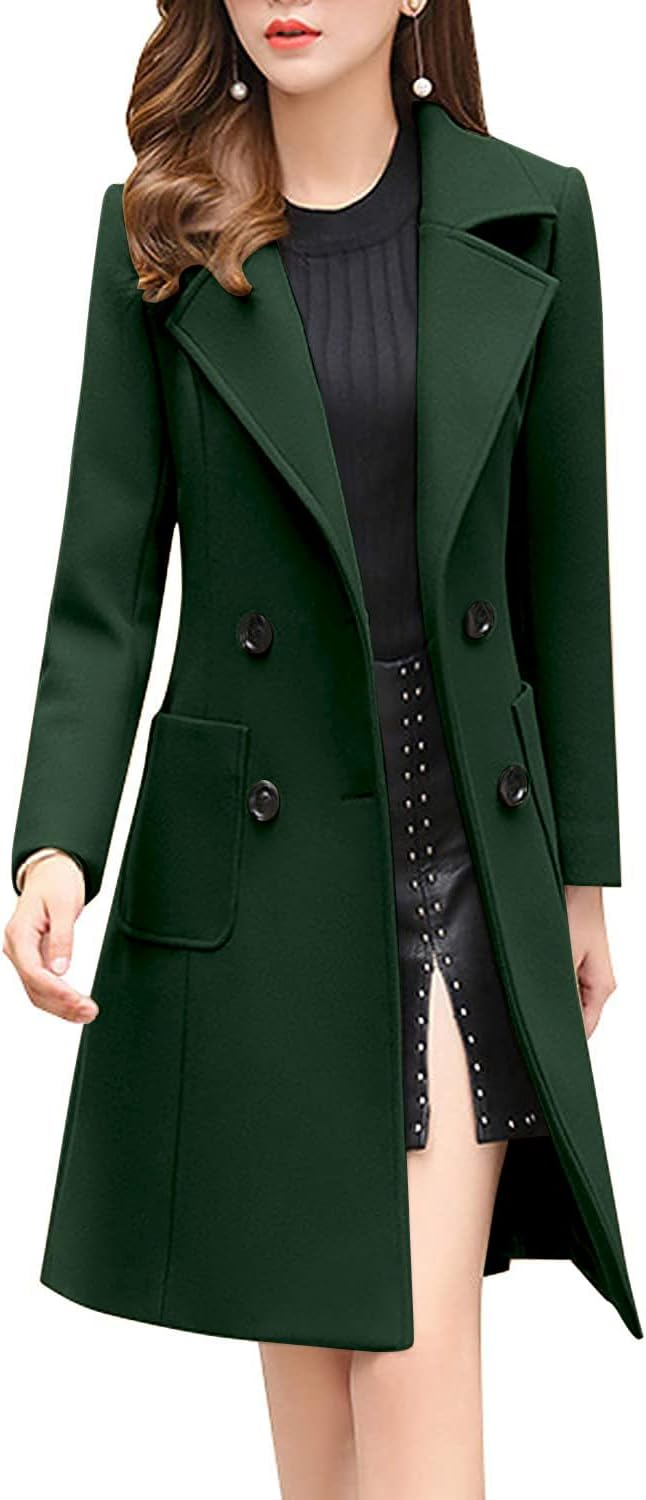 Elegant Notched Collar Double Breasted Wool Blend Over Coat